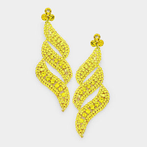 GOLD and YELLOW Stone Swirl Design PIERCE Chandelier Earrings ( 0592 YW PIERCE )
