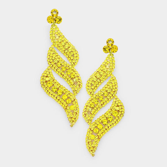 GOLD and YELLOW Stone Swirl Design PIERCE Chandelier Earrings ( 0592 YW PIERCE )