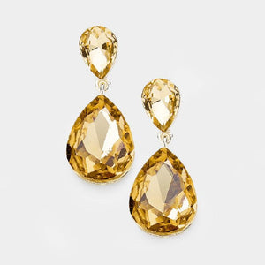 GOLD TOPAZ GLASS TEARDROP EARRINGS ( 1152 GLCT PIERCE ) - Ohmyjewelry.com
