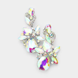 SILVER FLORAL EARRINGS AB STONES ( 1231 ) - Ohmyjewelry.com