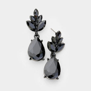 1.25" JET BLACK Marquise Teardrop Rhinestone Dangle Earrings ( 1242 BKJET ) - Ohmyjewelry.com