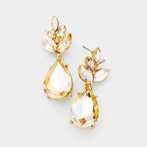1.25" GOLD TOPAZ BROWN Marquise Teardrop Rhinestone Dangle Earrings ( 1242 GLCT ) - Ohmyjewelry.com