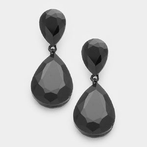 2" BLACK Double Glass Earrings ( 1420 BK )