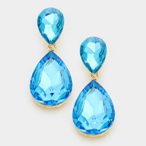 2" GOLD AQUA Double Glass Earrings ( 1420 GDAQ )
