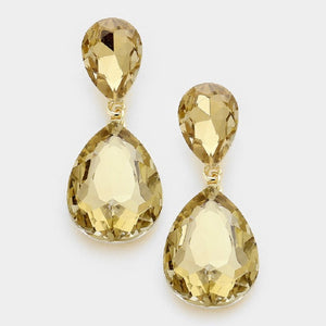 2" GOLD TOPAZ Double Glass CLIP ON Earrings ( 1420 LCT CLIP )