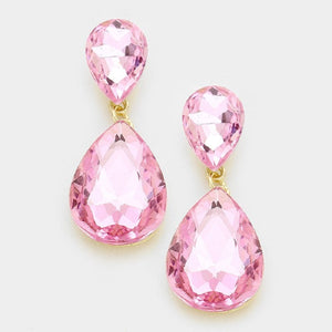 2" GOLD PINK Double Glass CLIP ON Earrings ( 1420 GPK CLIP )