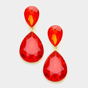 2" GOLD RED Double Glass Earrings ( 1420 GRD )