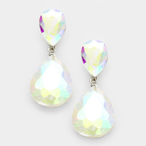 2" SILVER AB Double Glass Earrings ( 1420 SAB )