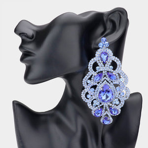 LARGE SILVER BLUE Marquise Statement CLIP ON Earrings ( 1548 LBL CLIP )