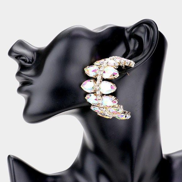 GOLD AB CLEAR TEARDROP CLUSTER LEAF EARRINGS ( 2210 ) - Ohmyjewelry.com