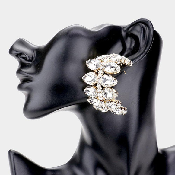 GOLD CLEAR TEARDROP CLUSTER LEAF EARRINGS ( 2210 ) - Ohmyjewelry.com