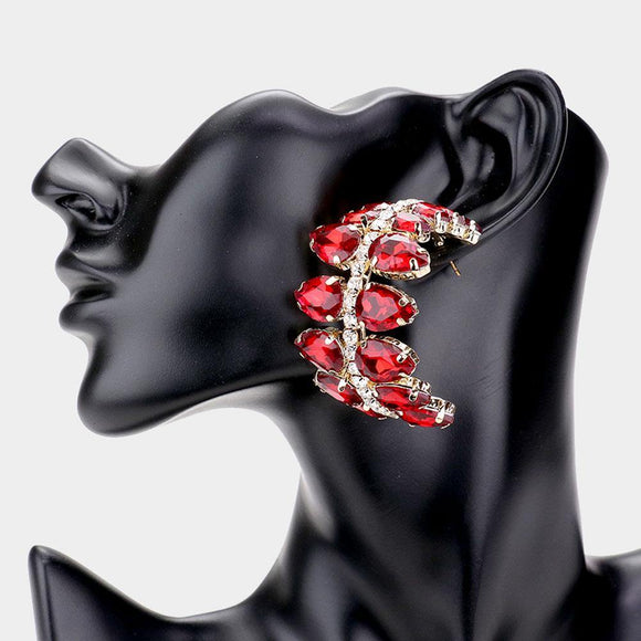 GOLD RED CLEAR TEARDROP CLUSTER LEAF EARRINGS ( 2210 ) - Ohmyjewelry.com