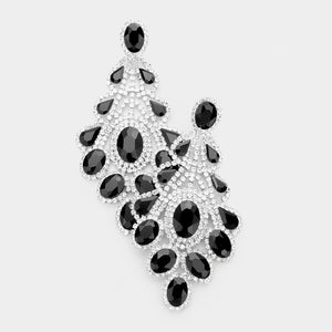 4.25" SILVER CLEAR BLACK Rhinestone Chandelier Earrings ( 3021 )
