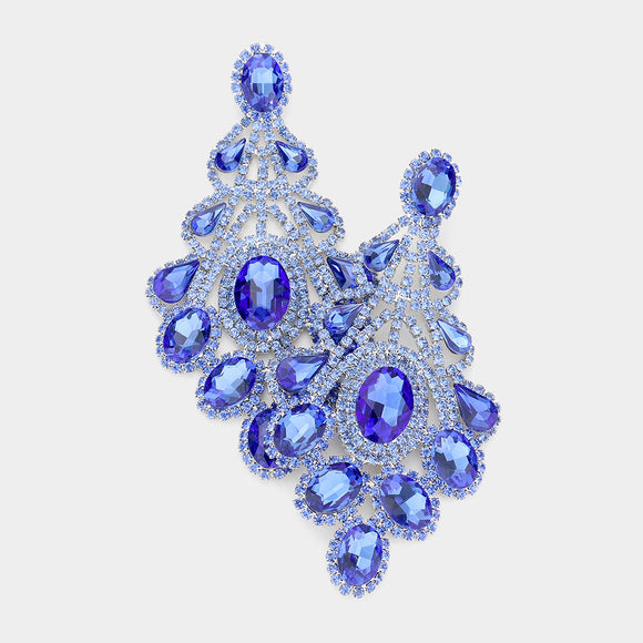 SILVER BLUE Rhinestone Oversized Chandelier EARRINGS