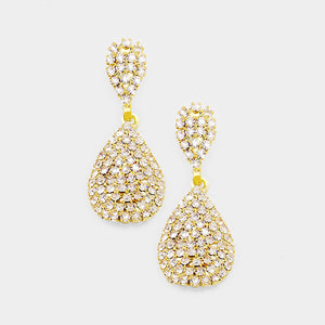 GOLD CLEAR 1.25" Pave Double Teardrop Earrings ( 6024 GCL )