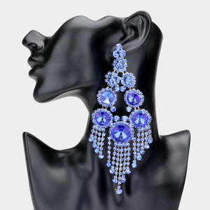 SILVER LIGHT BLUE Large PIERCE Fringe Chandelier Earrings ( 7592 SBL PIERCE )
