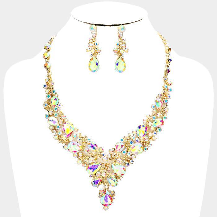 GOLD AB Rhinestone Necklace Set ( 0058 2X ) – Ohmyjewelry.com
