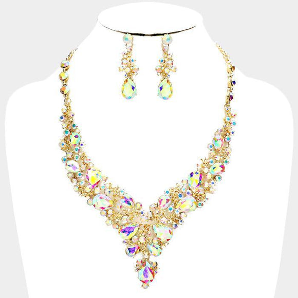 GOLD AB Rhinestone Necklace Set ( 0041 2X ) - Ohmyjewelry.com
