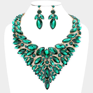 GOLD NECKLACE SET EMERALD GREEN STONES ( 0053 2G )