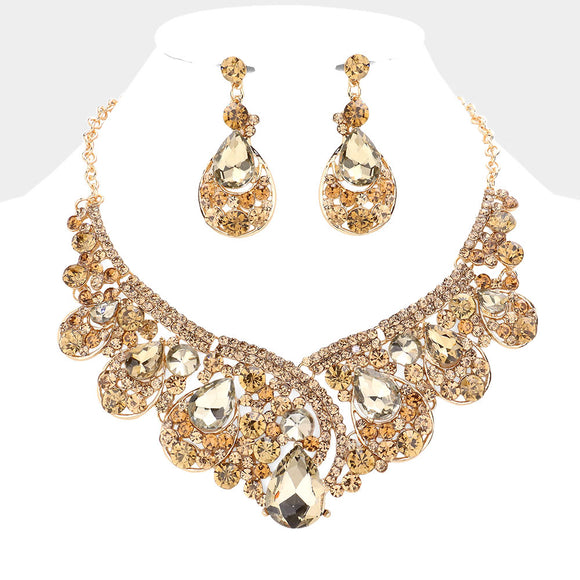 GOLD NECKLACE SET BROWN STONES ( 014143 GBR )
