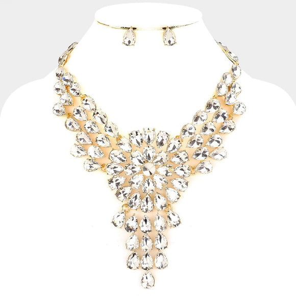 GOLD NECKLACE SET CLEAR STONES ( 1040 GCRY )