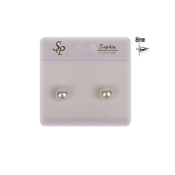 8mm Cream Round Pearl Glass Stud Earrings ( 08 CR ) - Ohmyjewelry.com