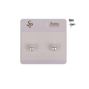 8mm White Round Pearl Glass Stud Earrings ( 08 WH ) - Ohmyjewelry.com