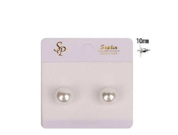 10mm White Round Pearl Glass Stud Earrings ( 10 WH ) - Ohmyjewelry.com