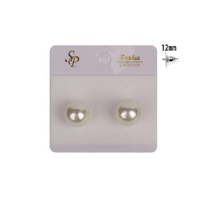 12mm Cream Round Pearl Glass Stud Earrings ( 12 CR )