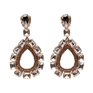 GOLD DANGLING EARRINGS CLEAR STONES ( 11749 G )