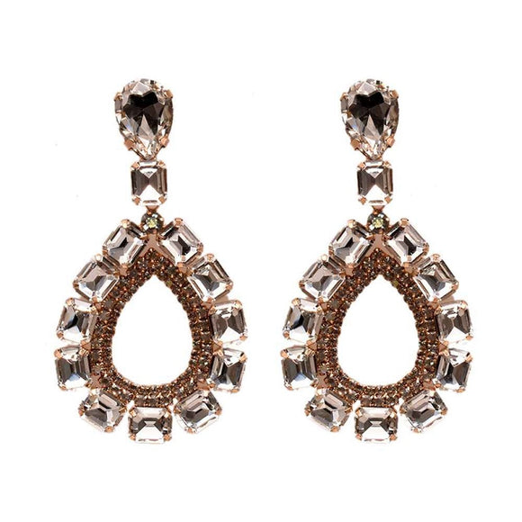 GOLD DANGLING EARRINGS CLEAR STONES ( 11749 G )