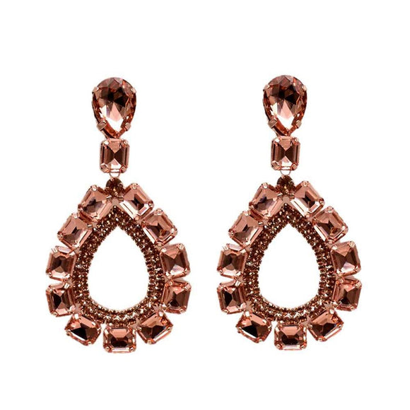 ROSE GOLD DANGLING EARRINGS PEACH STONES ( 11749 RGPH )