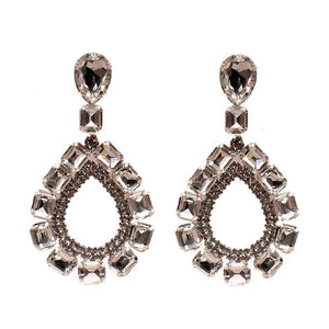 SILVER DANGLING EARRINGS CLEAR STONES ( 11749 S )