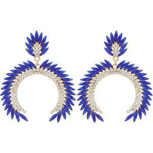 GOLD EARRINGS BLUE CLEAR STONES ( 11982 GRY )