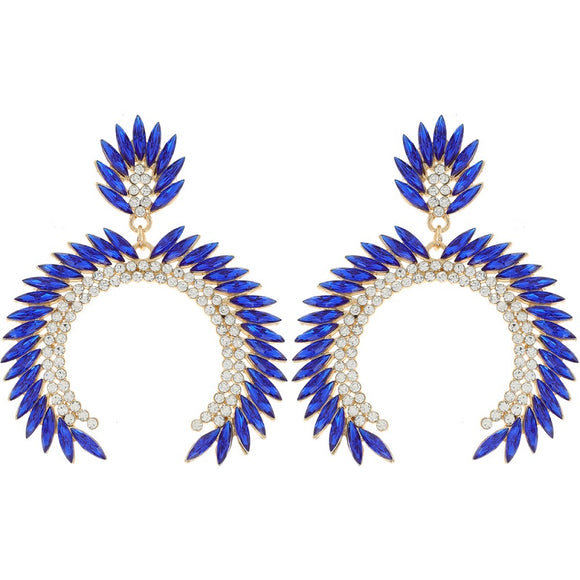 GOLD EARRINGS BLUE CLEAR STONES ( 11982 GRY )