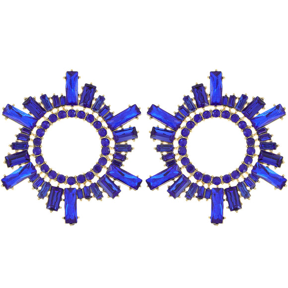 GOLD CIRCLE EARRINGS BLUE STONES ( 12109 GRY )