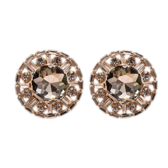 GOLD DOME EARRINGS CLEAR STONES ( 1723 )