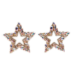 2.75" GOLD LARGE AB STONE STAR FASHION EARRINGS ( 1725 GAB )