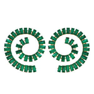 GOLD SPIRAL EARRINGS GREEN STONES ( 2002 GGR )