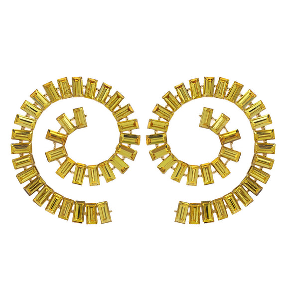 GOLD SPIRAL EARRINGS YELLOW STONES ( 2002 GYE )