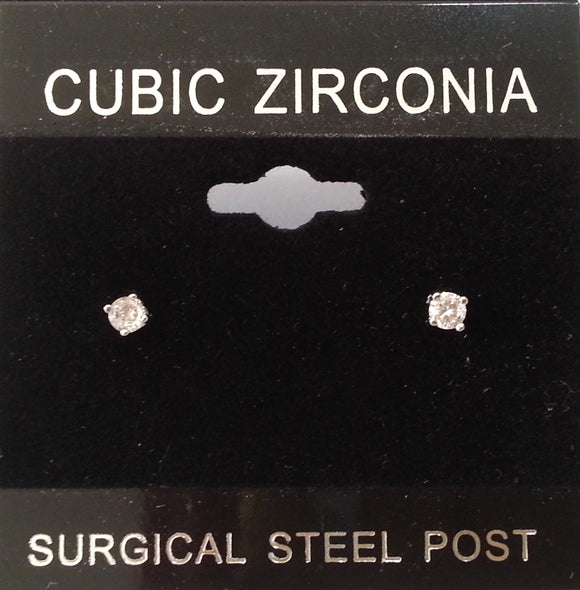 3mm SILVER CLEAR CUBIC ZIRCONIA STUD EARRINGS ( 0003 3C )