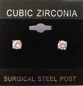 5mm SILVER CLEAR CUBIC ZIRCONIA STUD EARRINGS ( 00053C )
