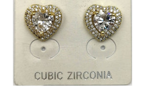GOLD HEART CZ CUBIC ZIRCONIA STUD EARRINGS ( 0117 )