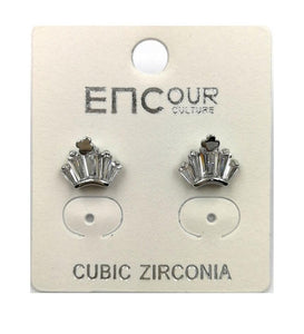 10mm SILVER CROWN STUDS CUBIC ZIRCONIA ( 0128 ) - Ohmyjewelry.com