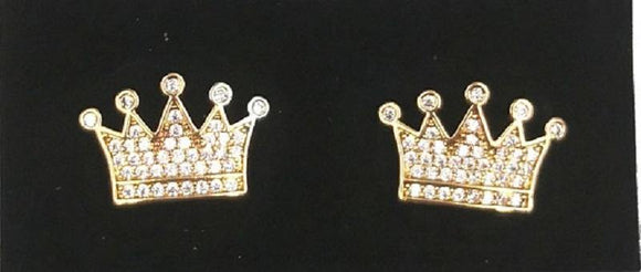 GOLD CROWN EARRINGS CZ CUBIC ZIRCONIA STONES ( 0136 2C ) - Ohmyjewelry.com