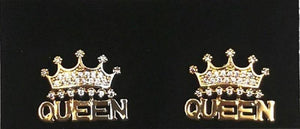 GOLD CROWN QUEEN EARRINGS CLEAR CZ CUBIC ZIRCONIA STONES ( 0137 2C ) - Ohmyjewelry.com