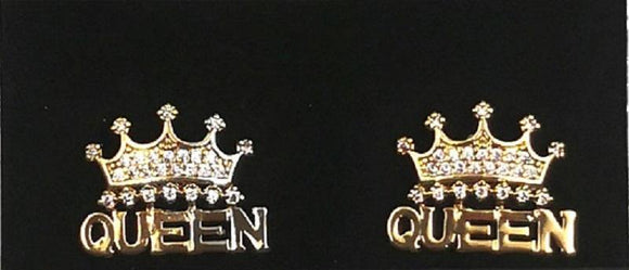 GOLD CROWN QUEEN EARRINGS CLEAR CZ CUBIC ZIRCONIA STONES ( 0137 2C ) - Ohmyjewelry.com