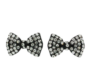 3/4" Black Clear Rhinestone Bow Tie Stud Earrings ( 1285 )