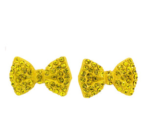 3/4" Yellow Rhinestone Bow Tie Stud Earrings ( 1285 )