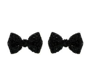 3/4" Jet Black Rhinestone Bow Tie Stud Earrings ( 1285 )